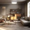 A living room with a couch, bookshelf, guitar, and coffee table. Podgląd zdjęcia produktu