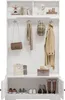 A white hall tree with a shelf, hooks, and a cabinet for shoes. Anteprima dell’immagine prodotto