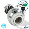 A close-up studio shot of a chrome faucet aerator with included parts shown in an inset circle. Produktbild-Vorschau