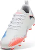 A white Puma soccer cleat with red and blue accents. Produktbild-Vorschau