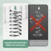 A split image comparing two types of mattress springs. The left side shows a double coil spring with a green arrow indicating downward pressure, and text below. The right side shows a single coil spring with a red 'X' and arrows indicating bending under pr Produktbild-Vorschau