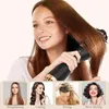 A woman is using a hair dryer and styling tool, with smaller images showing different hair styles. Produktbild-Vorschau