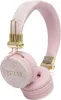 A pair of pink and gold Guess Bluetooth headphones with the Guess logo pattern. Produktbild-Vorschau