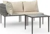 A three-piece outdoor lounge set with cushions and a coffee table, presented on a white background. Podgląd zdjęcia produktu