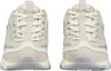 A pair of cream and white Skechers D'Lites sneakers are shown from the front. Produktbild-Vorschau