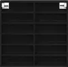 A black wooden display cabinet with multiple shelves. Produktbild-Vorschau