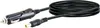 A black car charger with a coiled black cable and a yellow-tipped connector. Produktbild-Vorschau