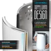 A collage image showcasing a kettle, with a cutaway view demonstrating its double-wall construction and a person holding the kettle. Voir les images du produit