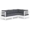 4-tlg. Garten-Lounge-Set mit Kissen Weiß Kiefernholz Produktbild-Vorschau 1