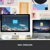 A desk setup featuring a Mac computer and a laptop, both displaying a mountain wallpaper and a folder icon. The text 'MAC-INDELING' is visible at the bottom. Anteprima dell’immagine prodotto