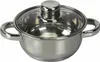 A stainless steel pot with a glass lid is shown against a white background. Produktbild-Vorschau