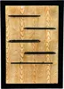 A black metal wine rack with a wood-grain textured background, featuring five shelves for bottles and a glass holder. Produktbild-Vorschau