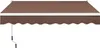 A brown awning with a white trim and a crank mechanism. Produktbild-Vorschau