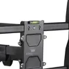 A close-up view of a black metal TV wall mount bracket, showing a built-in spirit level and the brand name 'KINGMOUNT'. Podgląd zdjęcia produktu