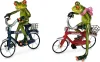Two frog figurines riding bicycles. Produktbild-Vorschau