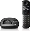 A black cordless DECT phone and its charging base are displayed against a white background. Voir les images du produit