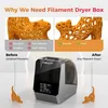 A comparison image showing the benefits of using a filament dryer box for 3D printing. Náhled obrázku produktu
