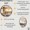 A collage of images and text highlighting the features of a round mirror with a wooden frame. Anteprima dell’immagine prodotto
