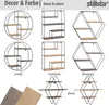 A collage of different wall shelves with text labels. Náhled obrázku produktu