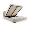 A bed with its storage compartment open, showing the slatted base and internal storage space. Produktbild-Vorschau
