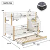 A diagram showing the dimensions of a white bunk bed with a pull-out trundle bed and stairs. Anteprima dell’immagine prodotto