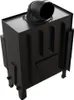 A black fireplace insert with a flue pipe on top, shown from a slightly elevated angle against a white background. Produktbild-Vorschau