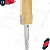 A wooden post is attached to a metal screw anchor, set against a blueprint background. Produktbild-Vorschau