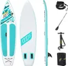 A collage of images showing a stand-up paddleboard and its accessories from different angles. Produktbild-Vorschau