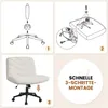 A collage of images showing the assembly steps and the final product of an office chair. Produktbild-Vorschau