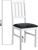 A white wooden chair with a dark gray seat cushion, shown with dimensions indicated by measurement lines and text. Voir les images du produit