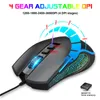 A gaming mouse with glowing blue and green accents, with text overlay describing its features. Produktbild-Vorschau