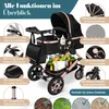 A detailed marketing image of a stroller, highlighting its various features with text callouts and close-up insets. Produktbild-Vorschau