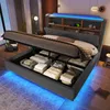 A modern bedroom with a bed that has storage underneath and LED lighting. Produktbild-Vorschau