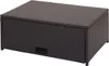 A dark brown poly-rattan storage bench or coffee table with a lid, shown from a slightly elevated front-side angle against a white background. Anteprima dell’immagine prodotto