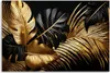 Leinwandbild Gold Schwarz Palmblätter Monstera 100x70 Feeby Produktbild-Vorschau 3