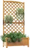 A wooden trellis with a planter box filled with green plants, and two hanging baskets with plants. Podgląd zdjęcia produktu