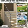 A product image showcasing an outdoor stair railing with accompanying lifestyle images of a garden, hotel pool area, and terrace. Podgląd zdjęcia produktu