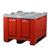 3 Stück Palettenboxen mit Deckel 680l 1200x1000x790 mm Rot  Produktbild-Vorschau 3