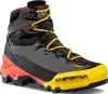 Schwarze und gelbe Bergschuhe "Aequilibrium LT GTX" von La Sportiva mit gelben Schnürsenkeln und rutschfester Sohle. Podgląd zdjęcia produktu