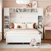 A white bed with a headboard bookshelf in a bedroom with pink walls. Produktbild-Vorschau