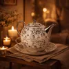 Tea for One Set Teekanne mit Tasse Keramik Weiß Silber Rose Produktbild-Vorschau 9
