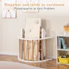 A wooden climbing triangle with a slide is set up in a child's room, with artwork on the wall and a shelf with books and toys in the background. Produktbild-Vorschau