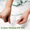 Hands are shown holding and demonstrating the thickness of a clear plastic film, with green trim visible. Náhled obrázku produktu