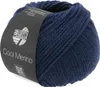 A ball of dark blue yarn with a black label wrapped around it. Produktbild-Vorschau