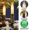 Christmas tree lights shaped like candles, with close-up views and feature callouts. Produktbild-Vorschau