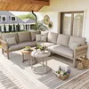 An outdoor patio setting with a sectional sofa and coffee tables. Voir les images du produit
