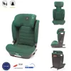 A collage of images showing a green car seat from different angles, along with certifications. Podgląd zdjęcia produktu