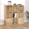 A wooden bookshelf with several compartments, some containing books and decorative items. Náhled obrázku produktu