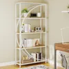A white and wood-colored bookshelf filled with books and decorative items, placed in a room with a desk and chair visible on the right. Podgląd zdjęcia produktu