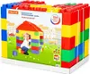 A box of large building blocks for children, with a model house and a child on the front. Produktbild-Vorschau